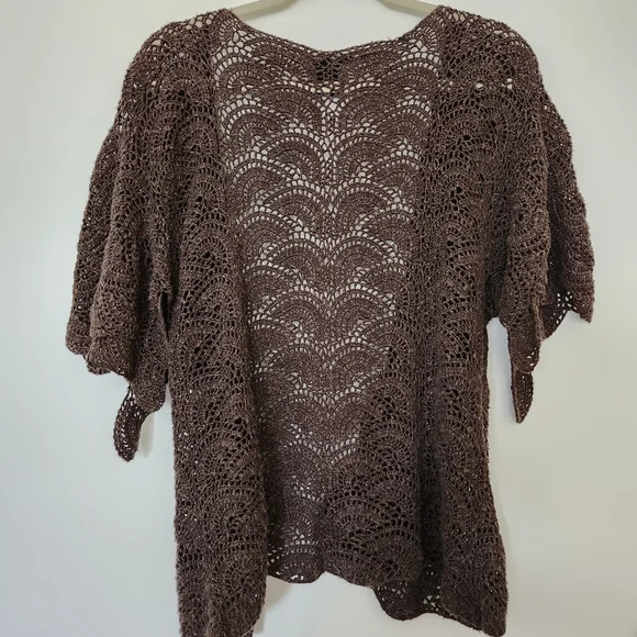 Theory Brown Linen Blend Crochet Open Knit Cardigan XS - Picture 5 of 6